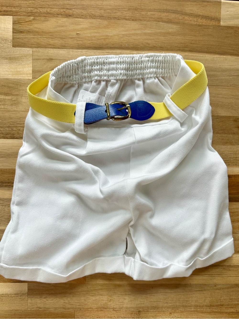 White High-Waist Pants with Yellow & Blue Belt - Picture 5 of 5
